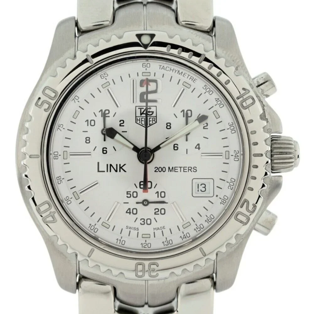 Tag Heuer 42mm Men's LINK Chronograph White Dial 200M Swiss Jumbo Watch- CT1117!